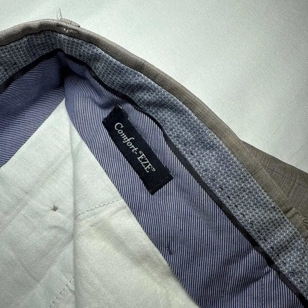 Ballin Pants Mens 36x28.5 Tan Gray Plaid Wool Dress Pants Comfort EZE Canada - Picture 7 of 16